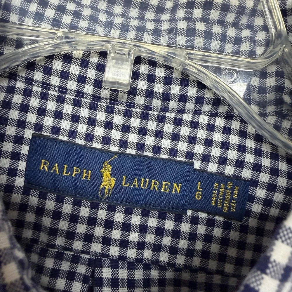 Polo Ralph Lauren Shirt Mens Sz L Blue Check Button Down Long Sleeve 100% Cotton